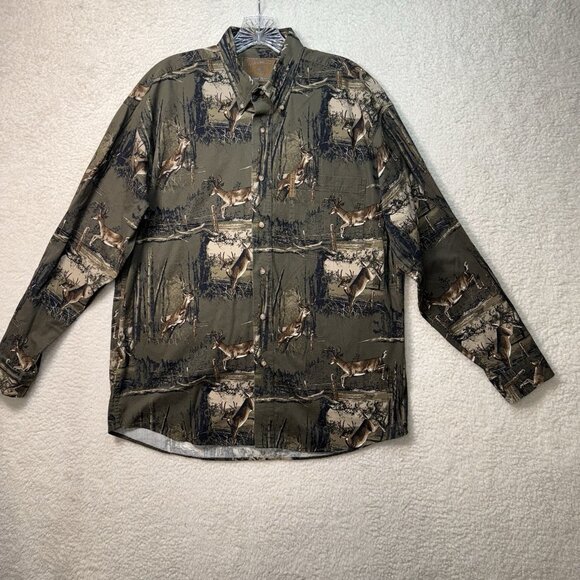 VTG CLEARWATER OUTFITTERS Mens Medium Deer Buck Pattern Button Longsleeve Shirt - Picture 1 of 6